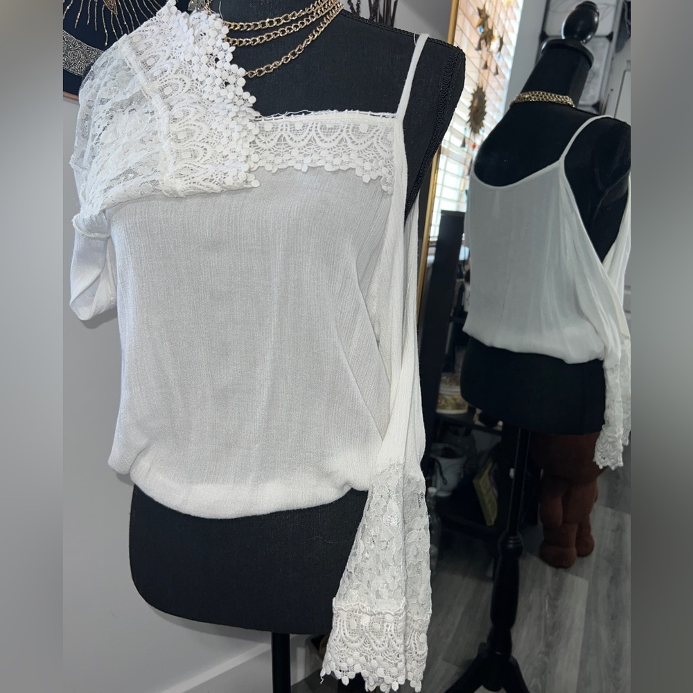 Off white off shoulder flare sleeves blouse